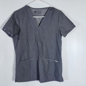 FIGS Scrubs Top‎ Womens XS Gray Technical Stretch Short Sleeve V-Neck Pockets